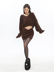 Mia Fall Brown Top & Skirt Set