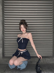 Blue Ribbon Top & Skirt Set