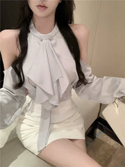 Silk Top & White Skirt Set