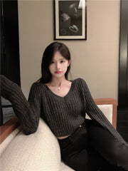 Cropped V-Neck Sweater