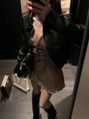 Silk Dress & Leather Jacket Set