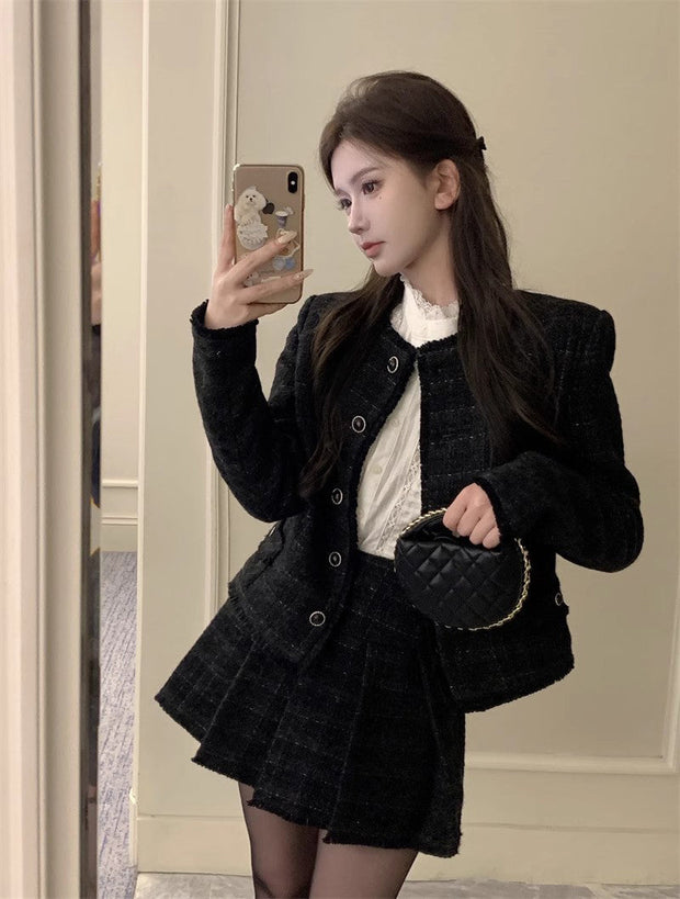 Black Tweed Jacket & Skirt Set