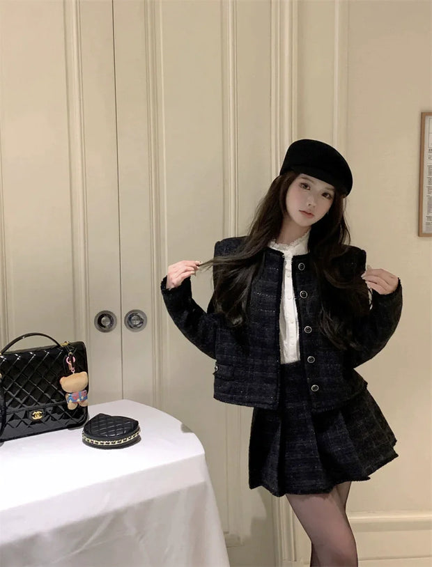 Black Tweed Jacket & Skirt Set