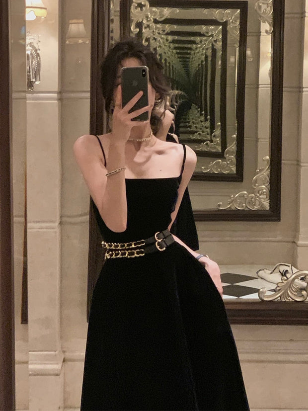 French Vintage Black Velvet Dress
