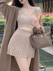 Fleece Sweater Long Cardigan + Skirt Set