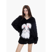 Kliou V-Neck Fur Sweater