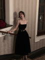 French Vintage Black Velvet Dress
