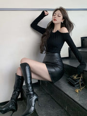 Leather Top & Skirt Set