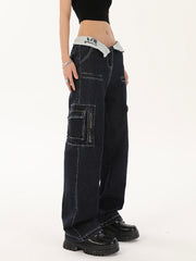Contrast Band Jean Cargo Pants