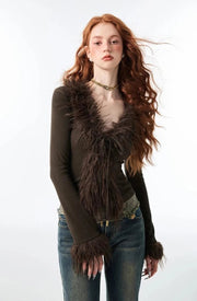 1JINN Fur Accent Cardigan - Shop Kliou